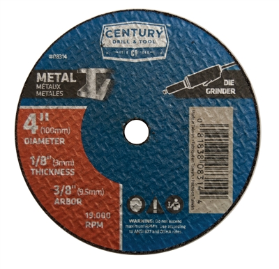 Century Drill & Tool 4 in. x 1/8 in. Metal Cutting Wheel 08314 Case of 5