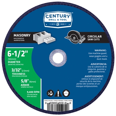 Century Drill & Tool 6-1/2 in. x 3/32 in. Masonry Abrasive Saw Blade 08606 Case of 5