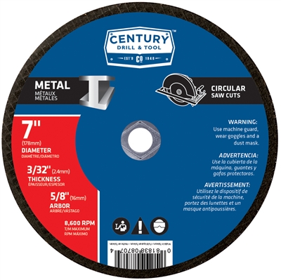 Century Drill & Tool 7 in. x 3/32 in. Metal Cutting Wheel 08707 Case of 10