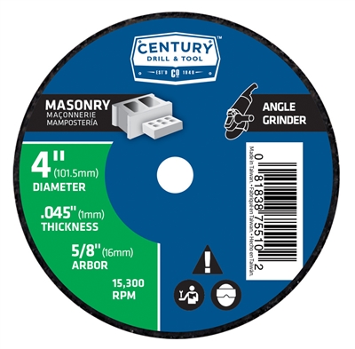 Century Drill & Tool 4 in. x 1/16 in. Thin Masonry Cutting Wheel 75510 Case of 10