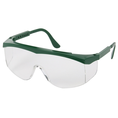 Safety Works Indoor Wrap-Around Green Fame Clear Lens Safety Glasses 817695 Case of 12