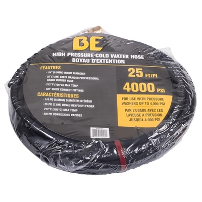 BE Pressure High Pressure Hose 85.225.228 1/4" x 25 ft 4000 PSI Rubber