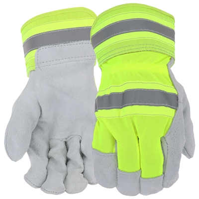 Boss Gloves High Visibility Split Cowhide Leather Palm Gloves Green B71102 Case of 12