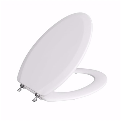 Jones Stephens White Deluxe Molded Wood Toilet Seat, Closed Front with Cover, Chrome Hinges, Elongated C014WD00CH