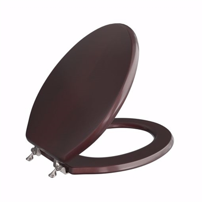 Jones Stephens Mahogany Designer Wood Toilet Seat with Piano Finish, Closed Front with Cover, Chrome Hinges, Elongated C2B1E16CH