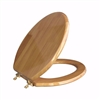 Jones Stephens Natural Oak Designer Wood Toilet Seat with Piano Finish, Closed Front with Cover, Polished Brass Hinges, Elongated C2B1E17BR