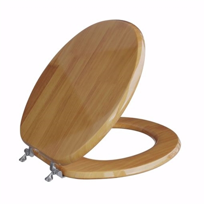 Jones Stephens Natural Oak Designer Wood Toilet Seat with Piano Finish, Closed Front with Cover, Chrome Hinges, Round C2B1R17CH