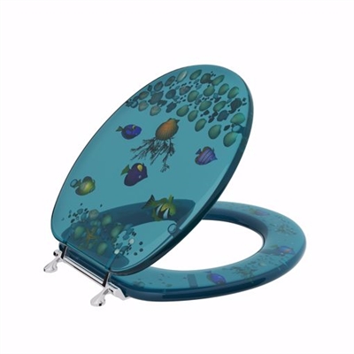 Jones Stephens Aquarium Designer Acrylic Toilet Seat, Closed Front with Cover, Chrome Hinges, Round C2B6R9AQCH