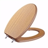 Jones Stephens Natural Oak Designer Wood Toilet Seat, Closed Front with Cover, Brushed Nickel Hinges, Elongated C3B2E117BN