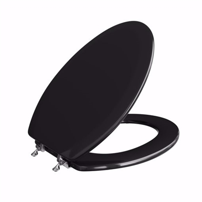 Jones Stephens Black Deluxe Molded Wood Toilet Seat, Closed Front with Cover, Chrome Hinges, Elongated C3B4E290CH