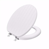 Jones Stephens White Bead Board Designer Wood Toilet Seat, Closed Front with Cover, Chrome Hinges, Round C3B4R400CH