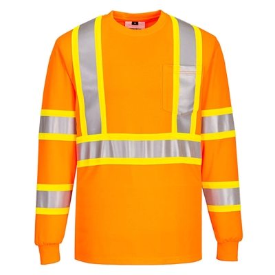 Portwest Hi-Vis X Back Contrast Tape T-Shirt L/S Orange CA111ORR