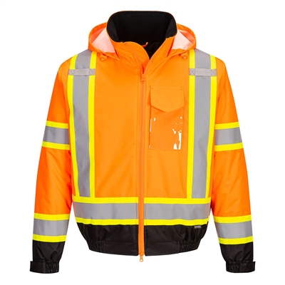 Portwest Hi-Vis X Back Contrast Tape Winter Bomber Jacket Orange/Black CA160OBR