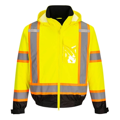 Portwest Hi-Vis X Back Contrast Tape Winter Bomber Jacket Yellow/Black CA160YBR