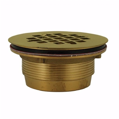 Jones Stephens 2 inch No Caulk Shower Stall Drain with Brass Body and Polished Brass Strainer D40240