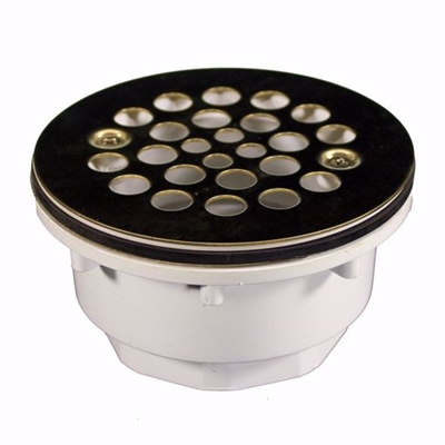 Jones Stephens 2 inch PVC Shower Stall Drain with Receptor Base and Polished Brass Strainer D41002