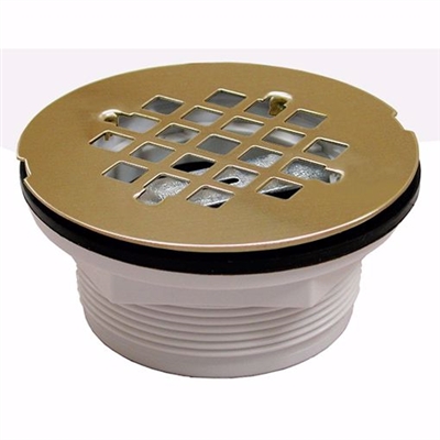 Jones Stephens 2 inch PVC Drop-in Solvent Outlet Shower Stall Drain with Polished Brass Strainer D41009