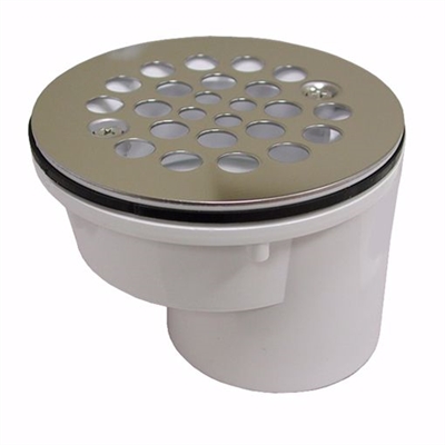 Jones Stephens 2 inch PVC Offset Shower Stall Drain with Receptor Base and Stainless Steel Strainer D41600