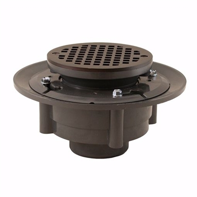 Jones Stephens 2 inch x 3 inch Heavy Duty PVC Shower Drain with 3-1/2 inch PVC Spud and 5 inch Round Oil Rubbed Bronze Strainer D4912RB