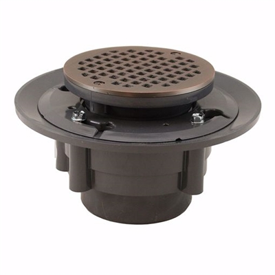 Jones Stephens 3 inch x 4 inch Heavy Duty PVC Shower Drain with 3-1/2 inch PVC Spud and 5 inch Round Old World Bronze Strainer D4984WB