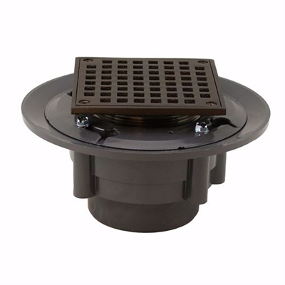 Jones Stephens 3 inch x 4 inch Heavy Duty PVC Shower Drain with 3-1/2 inch Metal Spud and 5 inch Square Oil Rubbed Bronze Strainer D4996RB