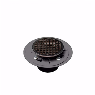 Jones Stephens 2 inch x 3 inch PVC Shower Drain with 2 inch PVC Spud and 4 inch Round Oil Rubbed Bronze Strainer D5001RB