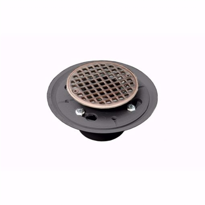 Jones Stephens 2 inch x 3 inch PVC Shower Drain with 2 inch PVC Spud and 4 inch Round Old World Bronze Strainer D5001WB