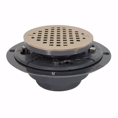 Jones Stephens 2 inch x 3 inch PVC Low Profile Drain with 2 inch PVC Spud and Round Nickel Bronze Cast Strainer D50126