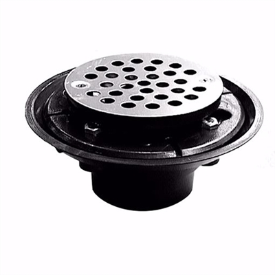 Jones Stephens 2 inch x 3 inch ABS Shower Drain with 2 inch ABS Spud and 4 inch Round Chrome Plated Cast Strainer D50311