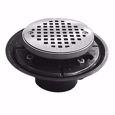 Jones Stephens 2 inch x 3 inch ABS Shower Drain with 2 inch ABS Spud and 4 inch Round Nickel Bronze Cast Strainer with Grout Ring D50331