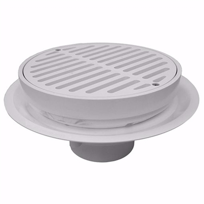 Jones Stephens 6" Heavy Duty Traffic PVC Floor Drain with Full Plastic Grate and Ring and Plastic Debris Bucket D50682