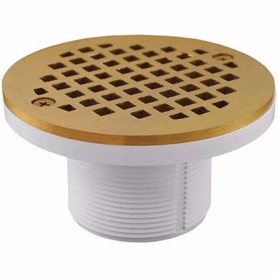 Jones Stephens 2 inch IPS Plastic Spud with 4 inch Polished Brass Round Cast Strainer D50983