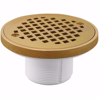 Jones Stephens 2 inch IPS Plastic Spud with 4 inch Polished Brass Round Cast Strainer with Ring D50984