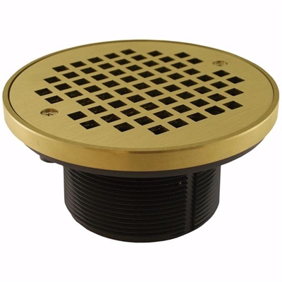 Jones Stephens 3-1/2" IPS PVC Spud with 6" Polished Brass Strainer with Ring D56307