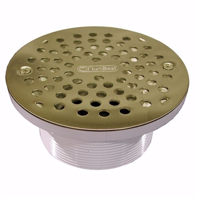 Jones Stephens 4" IPS PVC Spud with 6" Polished Brass Strainer D56308