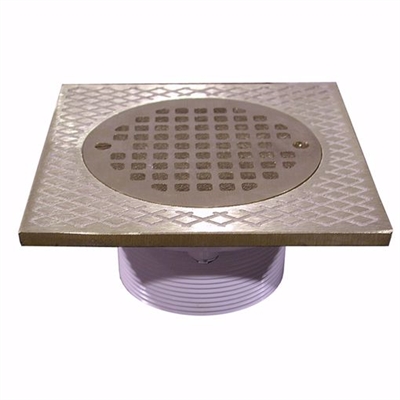 Jones Stephens 3-1/2" IPS PVC Spud with 7" Square Top and 5" Nickel Bronze Strainer D56503