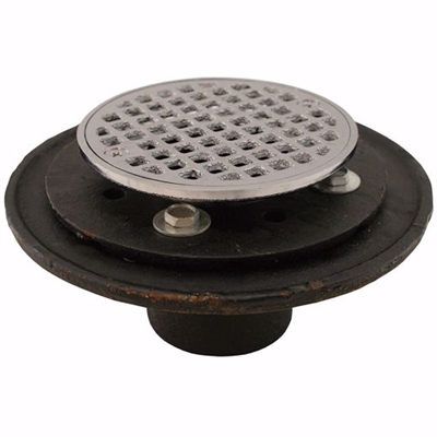 Jones Stephens 2 inch No Hub Shower/Floor Drain with 6-1/2 inch Pan and 4 inch Chrome Plated Cast Round Strainer D60205