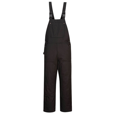 Portwest DuraDuck Work Quilt Lined Bib and Brace Black DC802