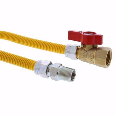 Jones Stephens Yellow Coated 48 in 3/8in MIP x 1/2in FIP Ball Valve Gas Connector Assembly  G70220