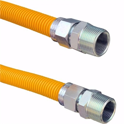 Jones Stephens Yellow Coated 12 Inch 3/4in MIP X 3/4in MIP Valve Stainless Steel Gas Connector G76001