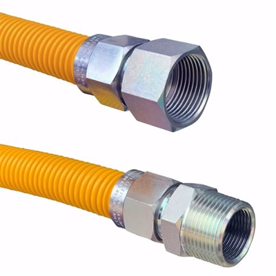 Jones Stephens Yellow Coated 60 Inch 3/4in FIP x 3/4in MIP Valve Stainless Steel Gas Connector G76062