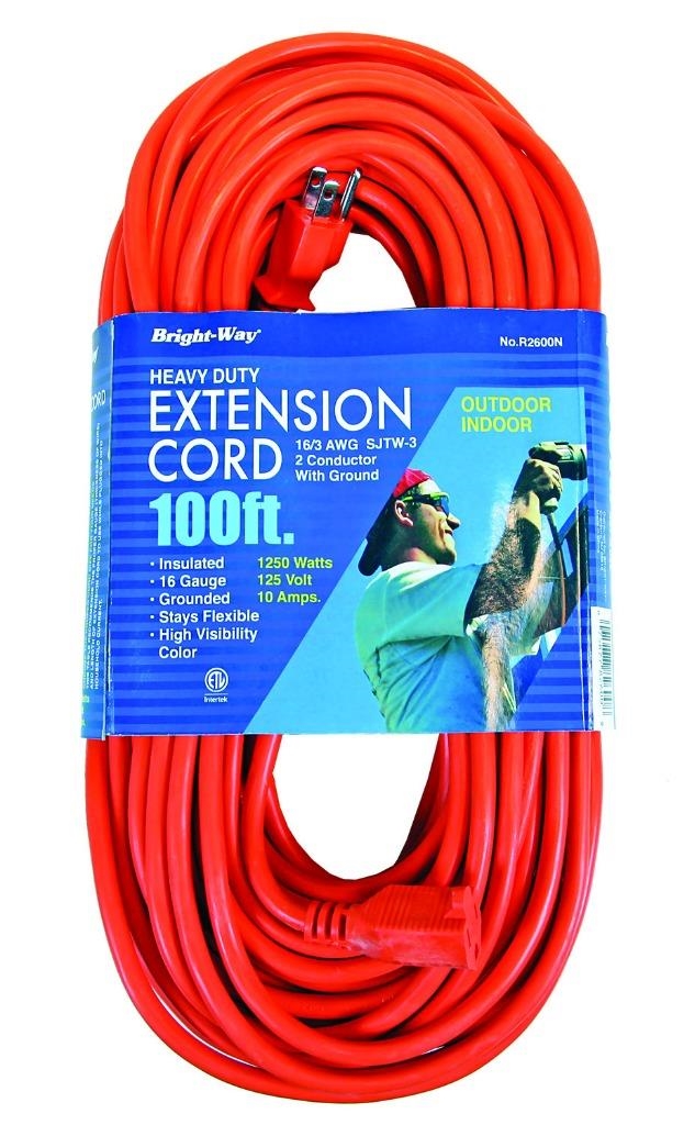 BrightWay 100 ft HeavyDuty Outdoor Extension Cord Grounded R2600