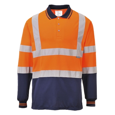 Portwest Two-Tone Long Sleeve Polo Orange/Navy S279