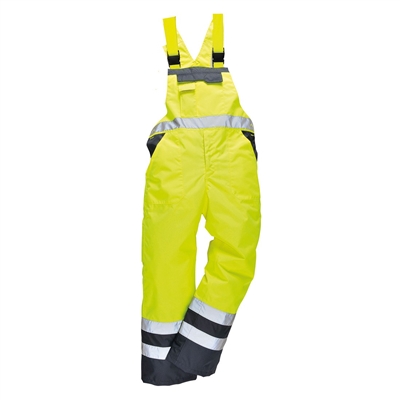 Portwest Hi-Vis Contrast Bib & Brace Unlined Yellow/Navy Blue S488