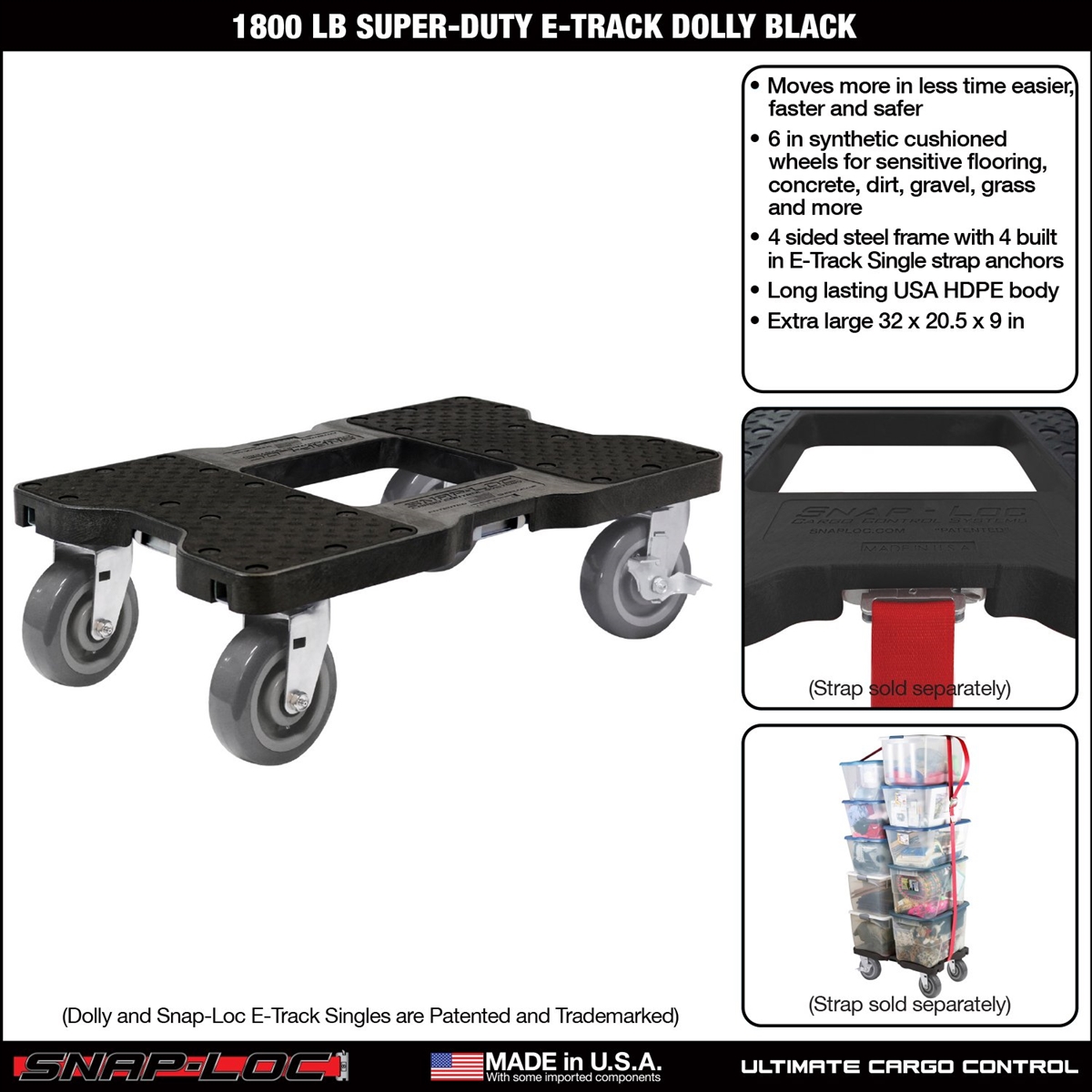 Snap-Loc 1,800 lb Super-Duty E-Track Dolly Black SL1800D6B