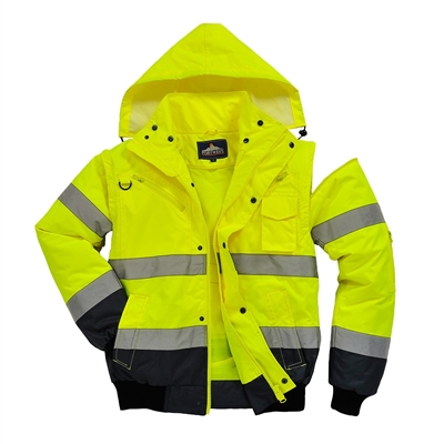 Portwest Hi-Vis Contrast Bomber Jacket Yellow/Navy Blue UC465