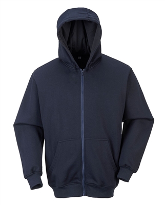 Portwest Flame Resistant Zipper Front Hooded Sweatshirt Navy UFR81