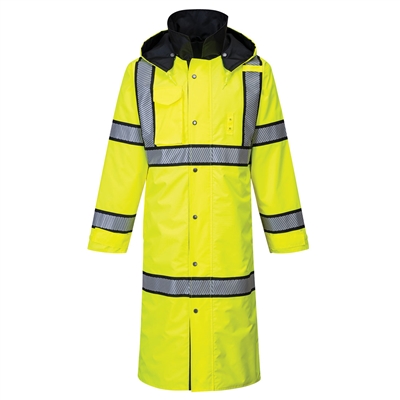 Portwest Hi-Vis Reversible Rain Coat 48" Yellow/Black UH447