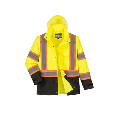 Portwest Hi-Vis Contrast Tape Rain Jacket Yellow/Black US361