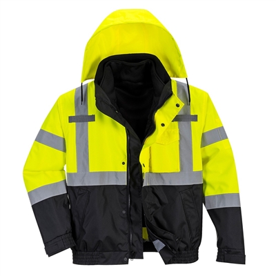 Portwest Hi-Vis Premium 3 in 1 Bomber Jacket Yellow/Black US365